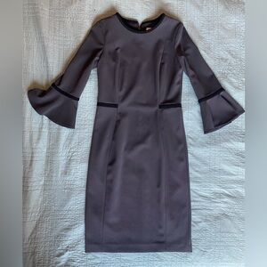 Calvin Klein Long Sleeve Boat Neck Flare Sleeve Sheath Dress